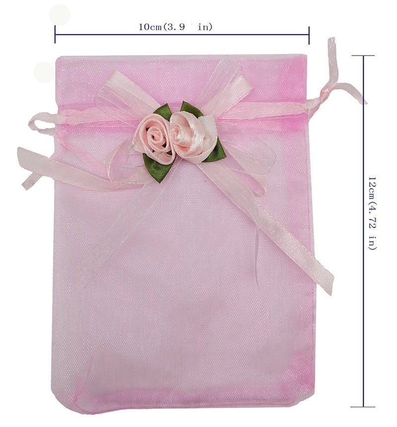 Ankirol 50pcs Sheer Organza Favor Bags For Wedding 3.8x4.8'' Gift Bags Samples Display Drawstring Rose Pouches (pink) - Image 2